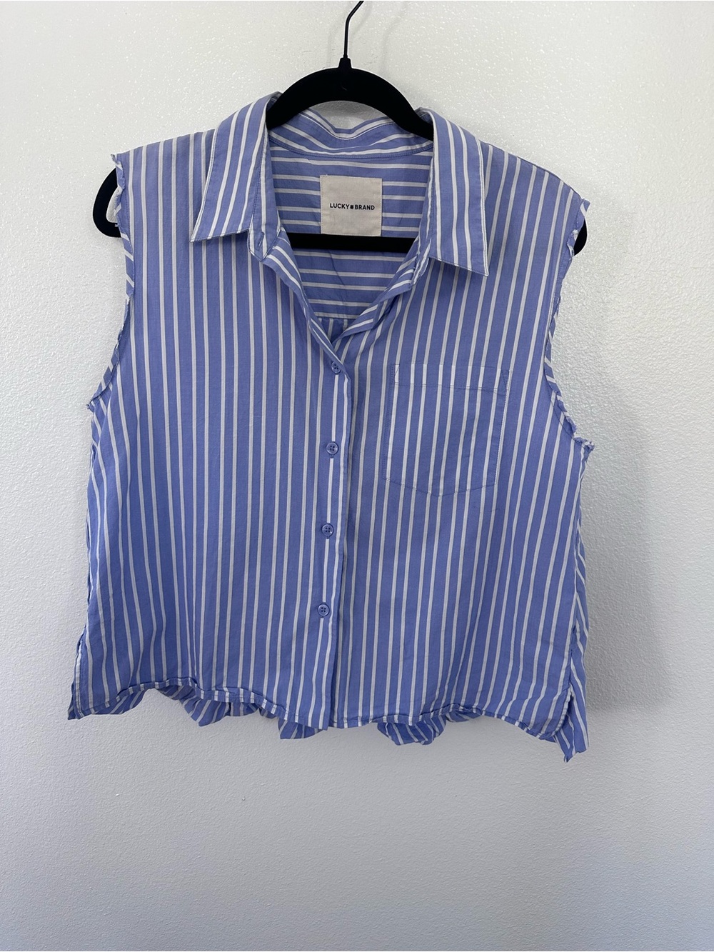 Lucky Brand Blue and White Striped Sleeveless Button Top